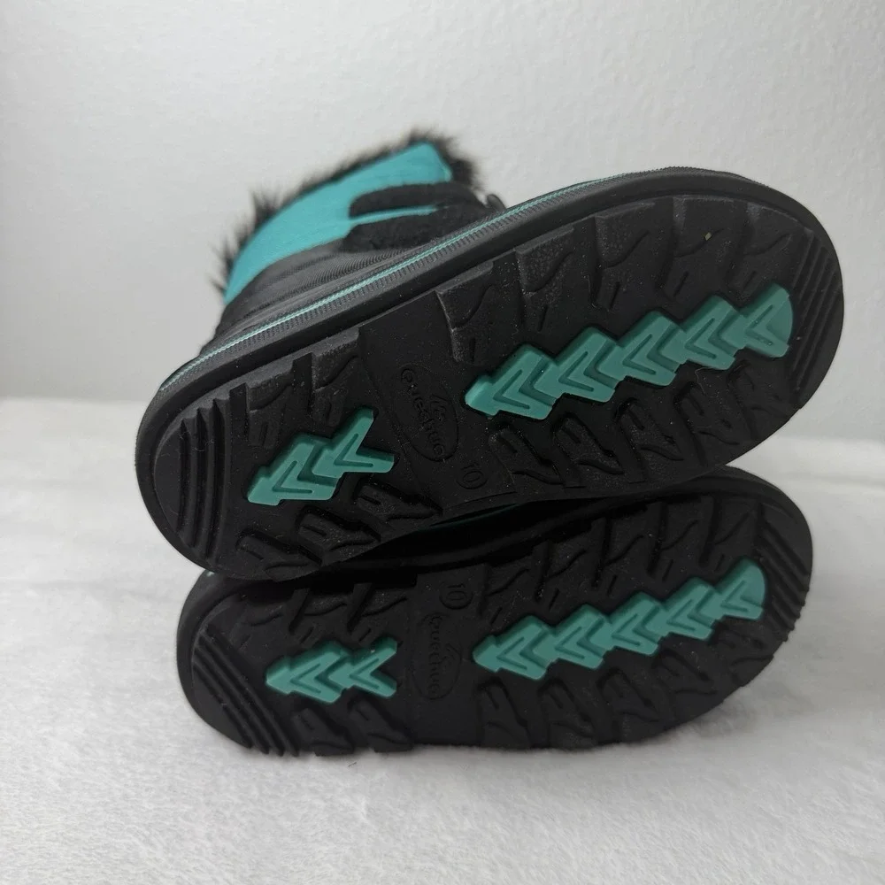 Quechua Little Kids Snow Boots Size 10 Black And Teal Faux Fur Lining Activewear